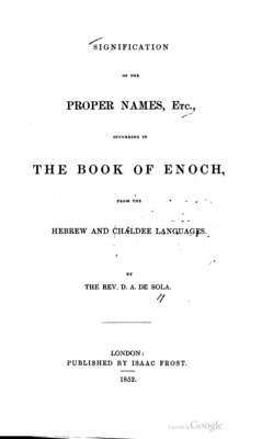 Signification of the Proper Names, Etc., Occurring in the Book of Enoch, from the Hebrew and Chaldee Languages