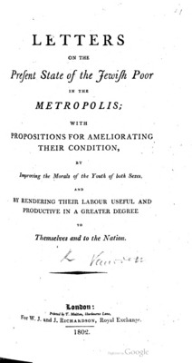 Letters on the Present State of the Jewish Poor in the Metropolis