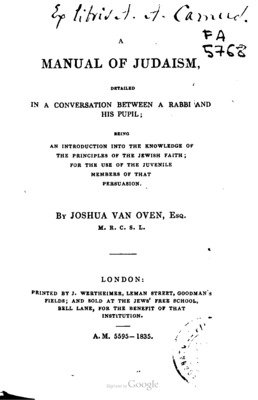A Manual of Judaism: Detailed in a Conversation between a Rabbi and his Pupil