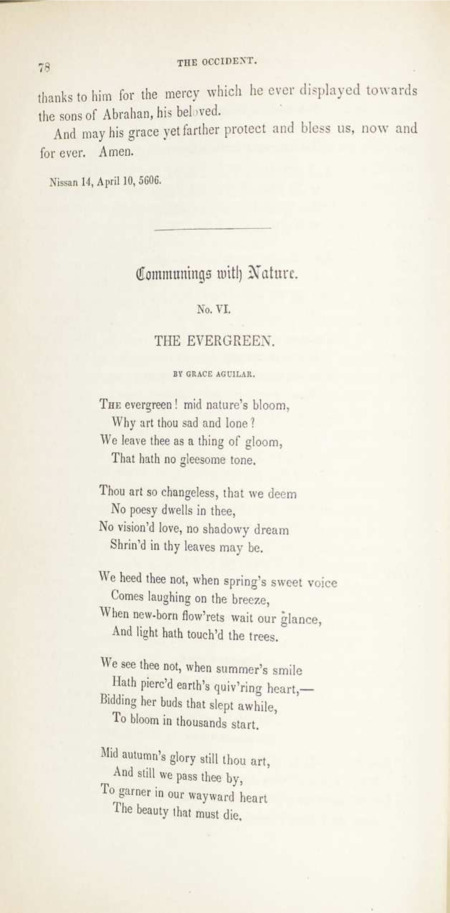 "Communings with Nature, No. VI, The Evergreen" 