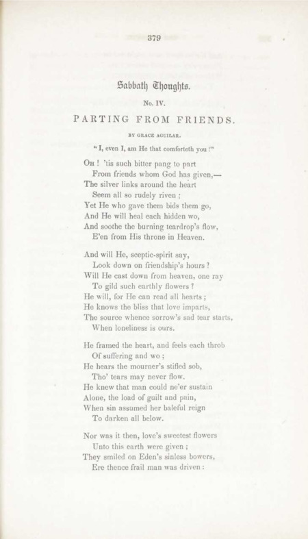 "Sabbath Thoughts, No. IV, Parting from Friends" 
