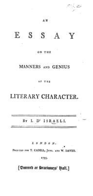 An Essay on the Manners and Genius of the Literary Character